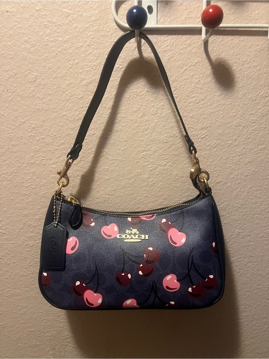Coach Handbags - Coach Navy Cherry Shoulder Bag with Pink & Red Print